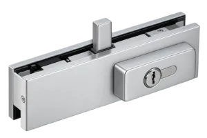 Glass door centre patch lock pin bolt with euro cylinder and keys satin stainless