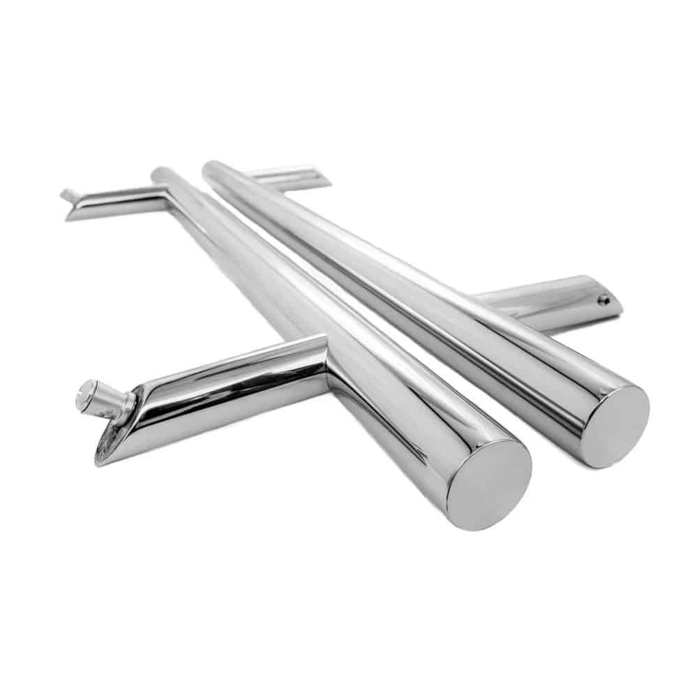 1800mm polished offset pull handle pair crossed, showing bolt-through fixings