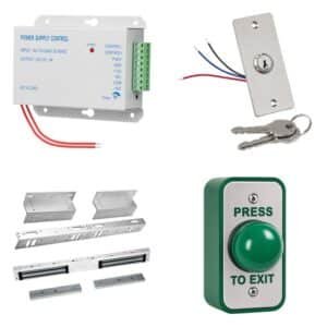 Double door magnetic lock kit with maglock and exit button