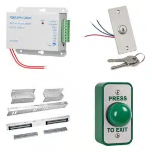 Double door magnetic lock kit with maglock and exit button