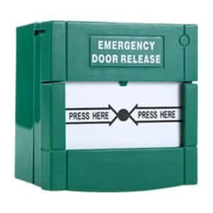 Emergency door release green break glass