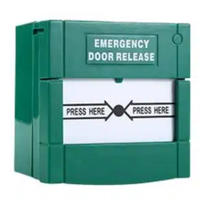Emergency door release green break glass